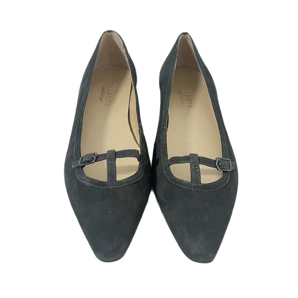 Talbots Womens Kitten Heel Pumps Shoes Size 9M Leather Gray Pointed Toe T-Strap